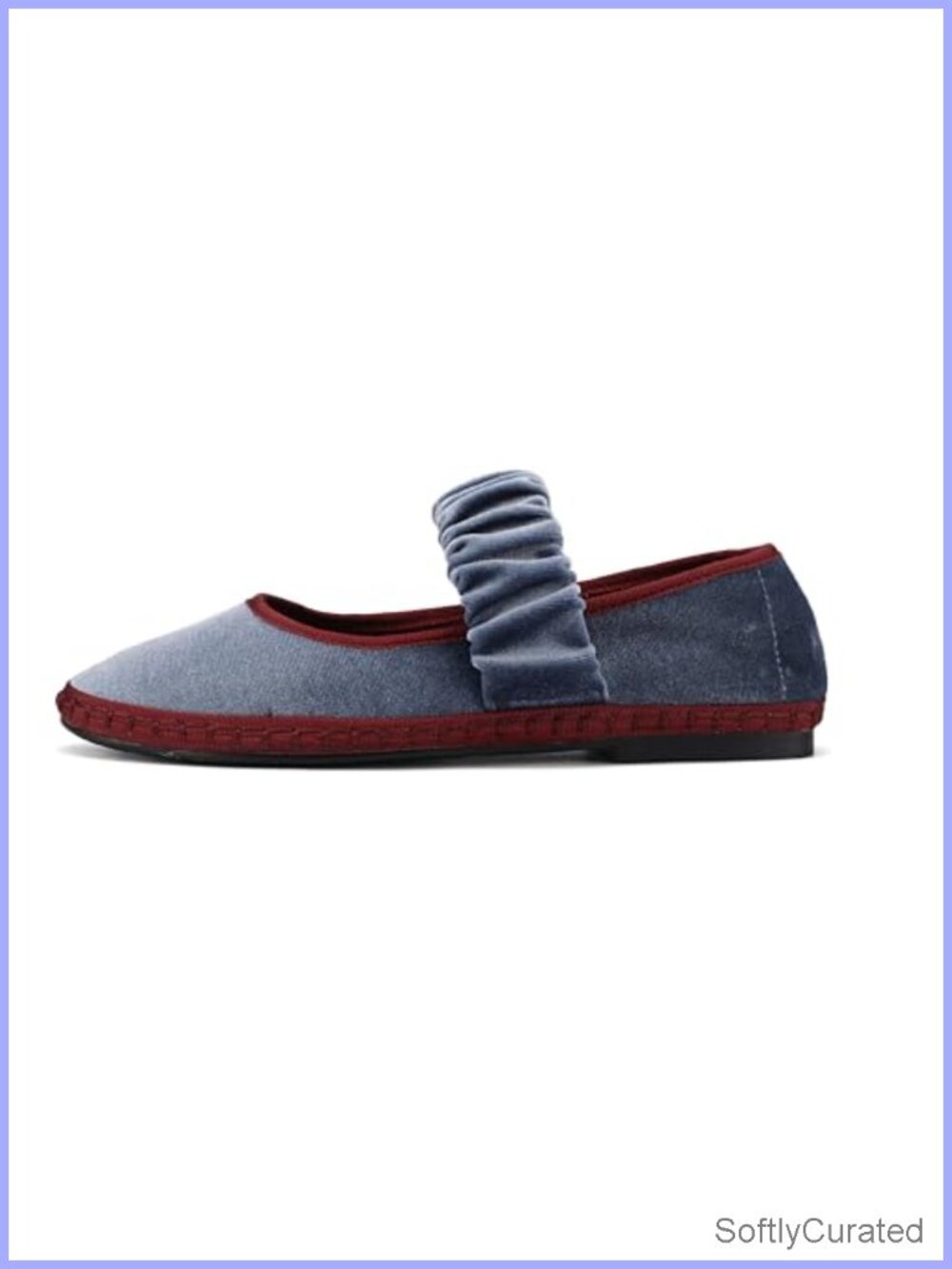 Velvet Mary Jane Ballet Flats Round Toe Wide Strap Comfort Shoes